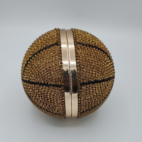 Caleesa Gold Basketball Crystal Minaudière Clutch - Picture 3 of 8
